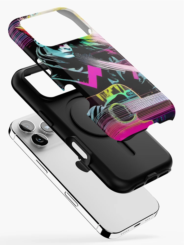 Thumbnail 2 of 4, iPhone Case, Neon Riffs in Digital Rifts 3 designed and sold by ramboe.