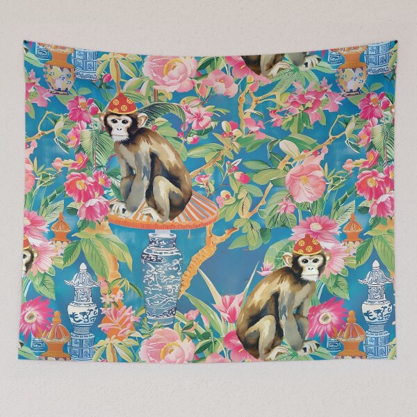 Item preview, Monkey in chinoiserie garden designed and sold by SophieClimaArt.