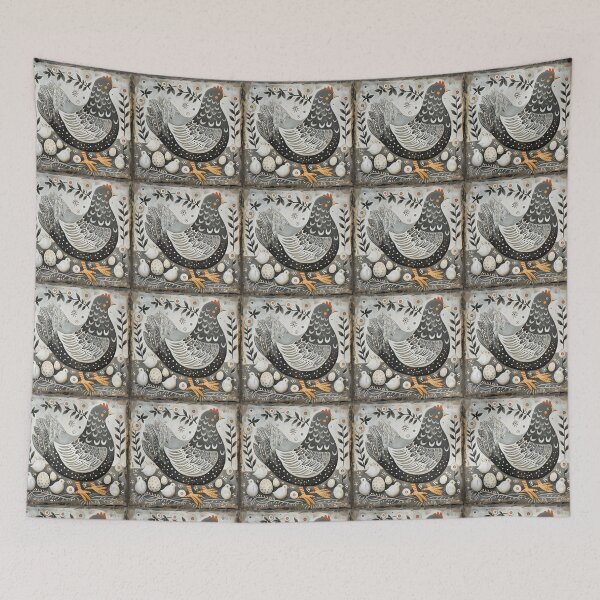 Item preview, Mother hen and chicks with folk flowers 4 designed and sold by Folksy Living.