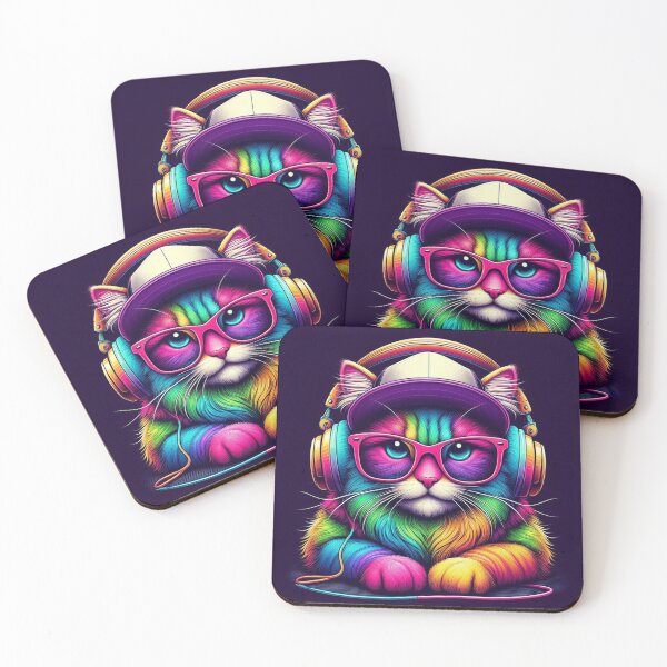 Item preview, Cool Cat Groove: Colored Cat with Headphones and Glasses designed and sold by TDKCustoms.