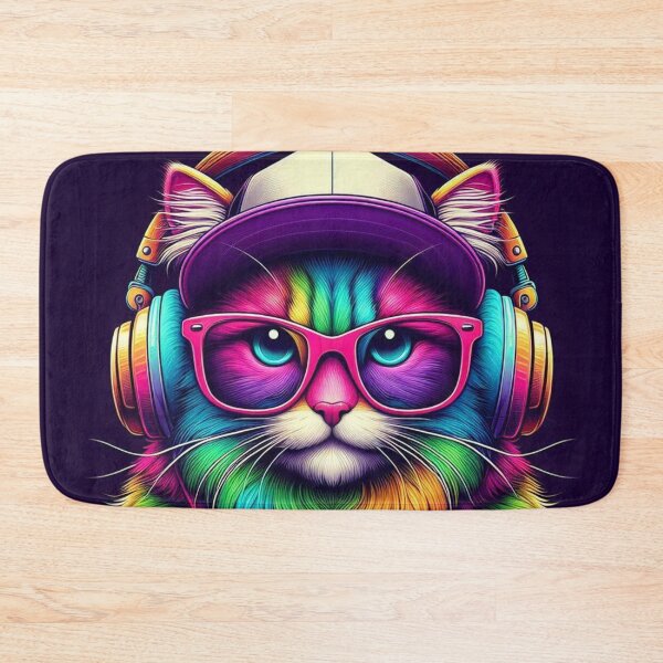 Item preview, Cool Cat Groove: Colored Cat with Headphones and Glasses designed and sold by TDKCustoms.