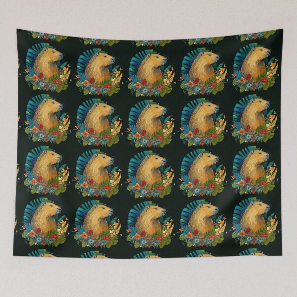 Item preview, A magnificent capybara among tropical leaves and flowers of fantastic beauty. designed and sold by Natalia-Vlad.