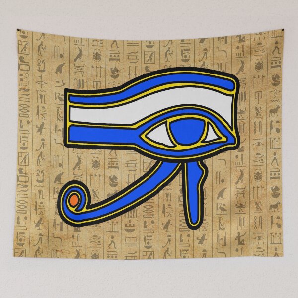 Item preview, Blue Horus Eye On Hieroglyphs designed and sold by EgyptConnection.