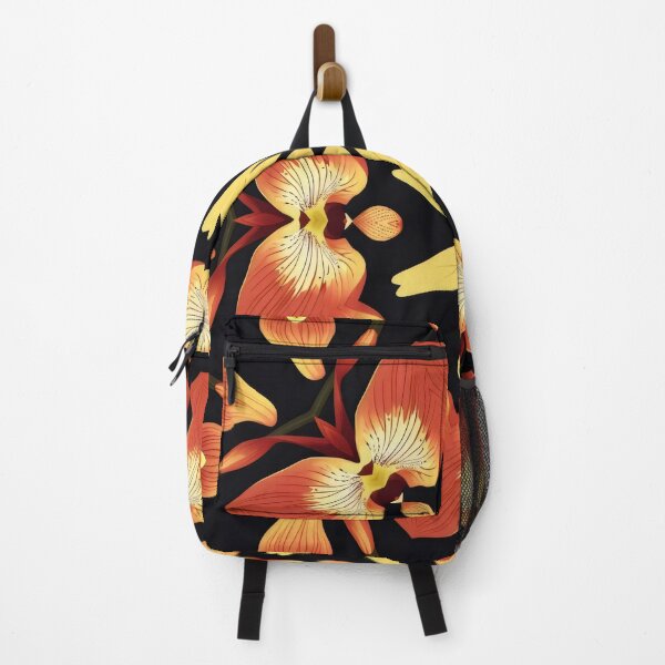 Item preview, Paphiopedilum, abstract design. Red and yellow orchids on black. designed and sold by Grygiel23.