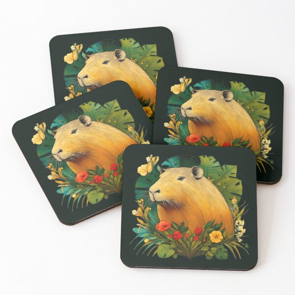 Item preview, A magnificent capybara among tropical leaves and flowers of fantastic beauty. designed and sold by Natalia-Vlad.