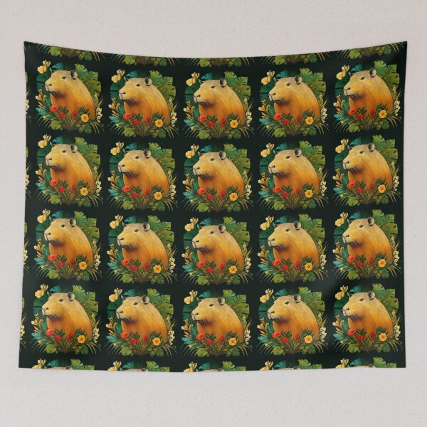 Item preview, A magnificent capybara among tropical leaves and flowers of fantastic beauty. designed and sold by Natalia-Vlad.