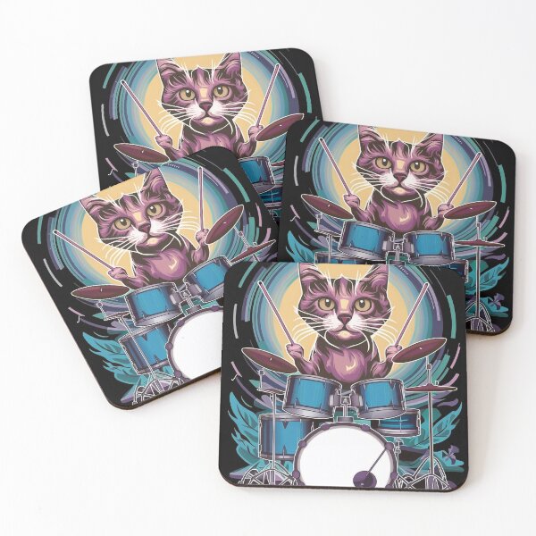 Item preview, Cat playing drams designed and sold by Tajdi.