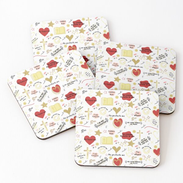 Aperçu de l'œuvre Christian pattern with hearts, stars, bible and cross créée et vendue par PrintCraftCo.