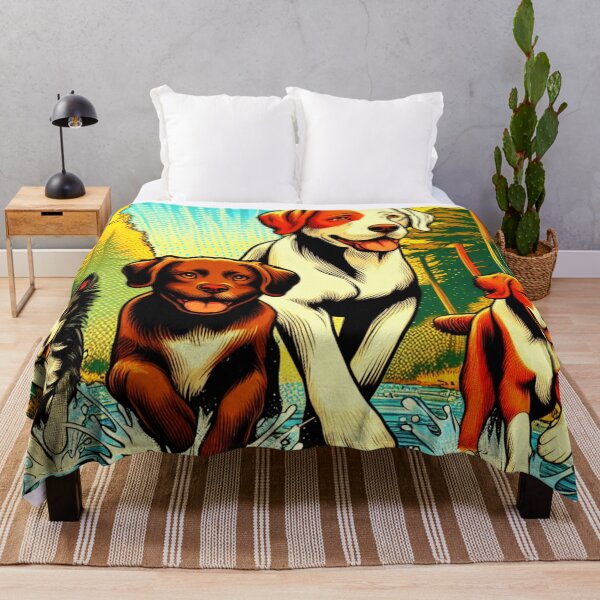 Item preview, Dogs running across the river in the forest. designed and sold by MyHappyArtShop.