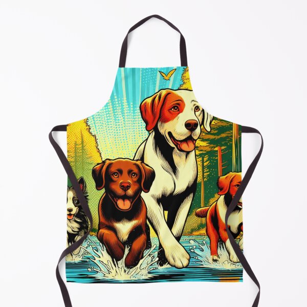 Item preview, Dogs running across the river in the forest. designed and sold by MyHappyArtShop.