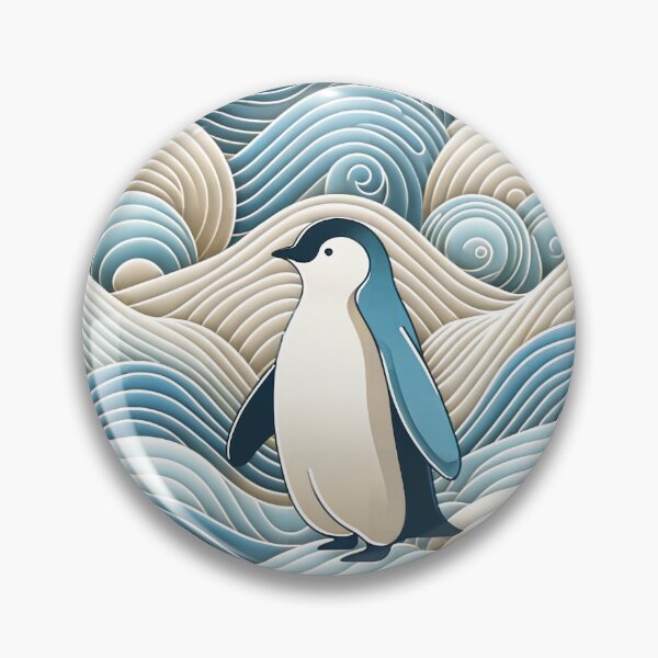 Item preview, Penguin In Cream Blue Abstract Waves designed and sold by PenguinForests.