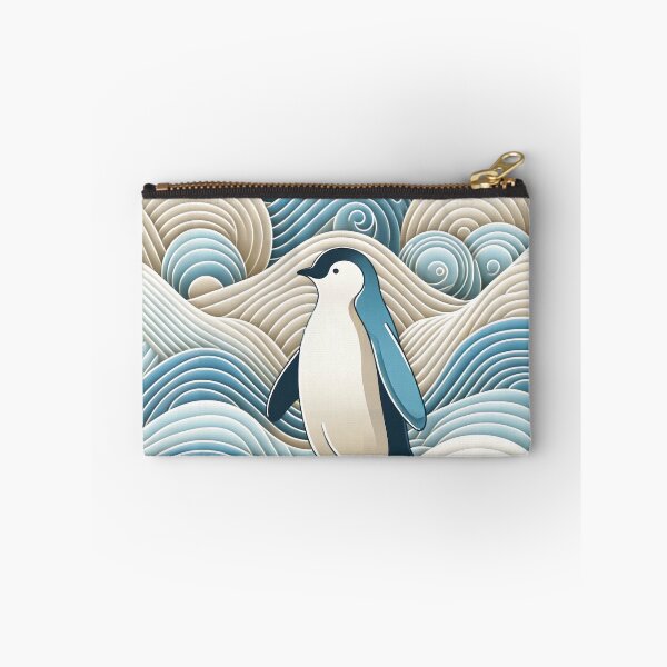 Item preview, Penguin In Cream Blue Abstract Waves designed and sold by PenguinForests.