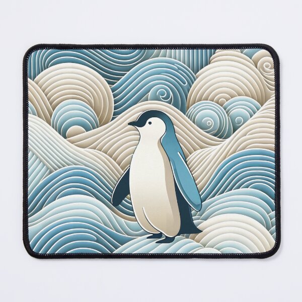 Item preview, Penguin In Cream Blue Abstract Waves designed and sold by PenguinForests.