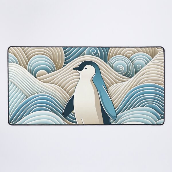 Item preview, Penguin In Cream Blue Abstract Waves designed and sold by PenguinForests.