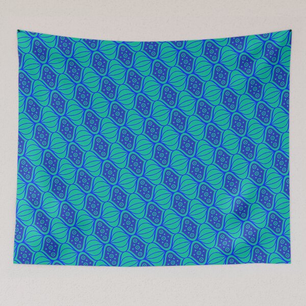 Item preview, Blue Swirling Chinese Lantern Alternating Supreme Templates Textile designed and sold by Alchemy-A-La-G.