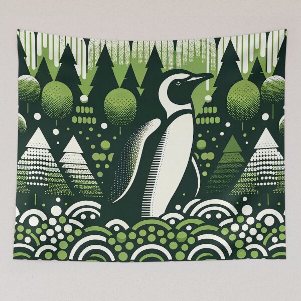 Item preview, Ugly Sweater Style Christmas Penguin In Dark Lime Green Forest  designed and sold by PenguinForests.