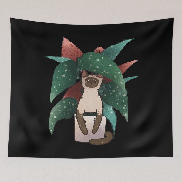 Item preview, Siamese cat and begonia maculata designed and sold by FelineEmporium.