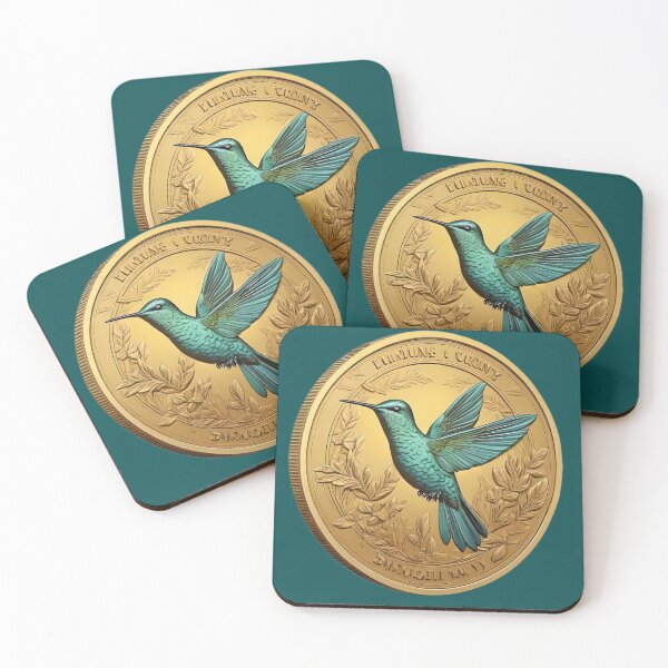 Item preview, OCHER YELLOW COIN A HUMMINGBIRD. designed and sold by Ciervo Primavera.