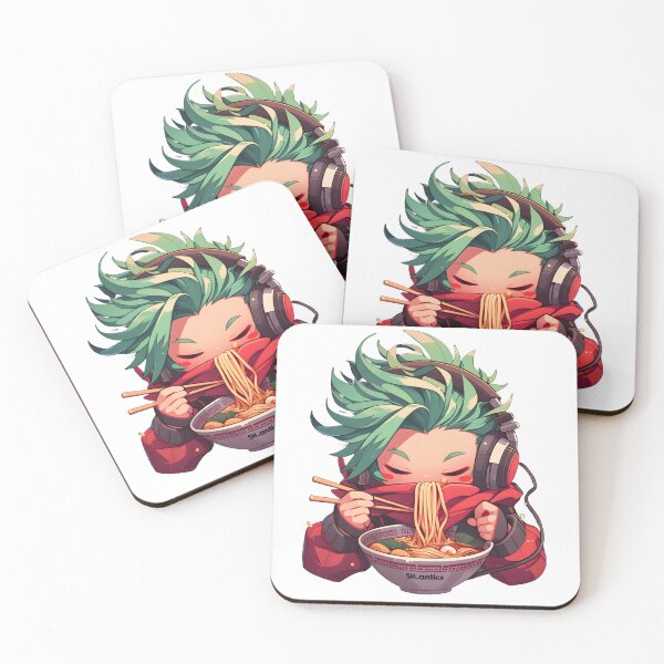 Item preview, Cute Manga Boy With Headphones Eating Noodles designed and sold by StickySparkle.