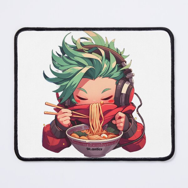 Item preview, Cute Manga Boy With Headphones Eating Noodles designed and sold by StickySparkle.