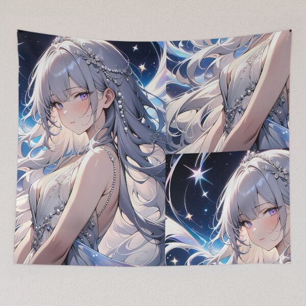 Item preview, Anime Girl Portrait with Silver Hair and Pearls designed and sold by PixiAnime.