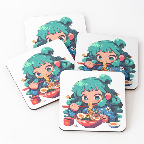 Item preview, Cute Kawaii Girl Eating Noodles designed and sold by StickySparkle.