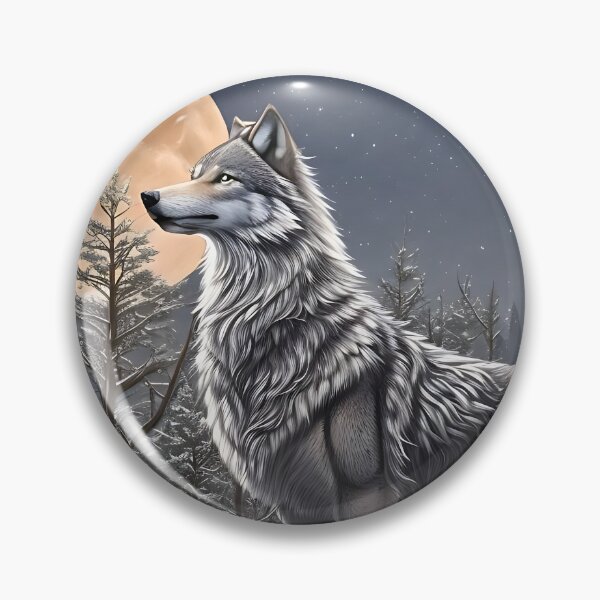 Artikelvorschau, Majestätische Wildnis Stolzer Wolf in Verschneiter Winterlandschaft bei Vollmond entworfen und verkauft von Frostquest.