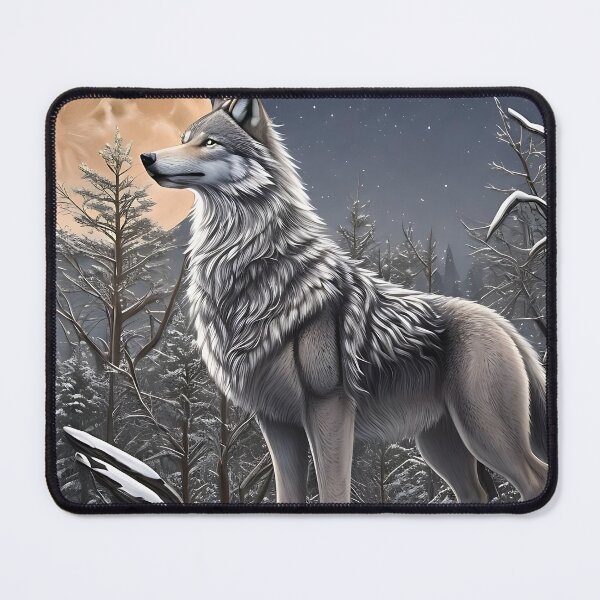 Artikelvorschau, Majestätische Wildnis Stolzer Wolf in Verschneiter Winterlandschaft bei Vollmond entworfen und verkauft von Frostquest.