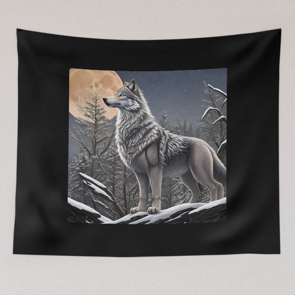 Item preview, Majestic Wilderness Proud Wolf in Snowy Winter Landscape under Full Moon designed and sold by Frostquest.