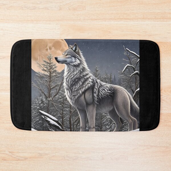 Artikelvorschau, Majestätische Wildnis Stolzer Wolf in Verschneiter Winterlandschaft bei Vollmond entworfen und verkauft von Frostquest.