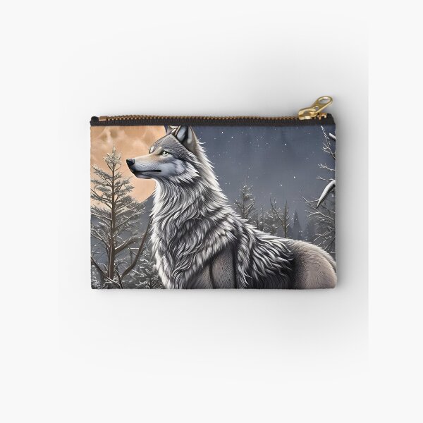 Artikelvorschau, Majestätische Wildnis Stolzer Wolf in Verschneiter Winterlandschaft bei Vollmond entworfen und verkauft von Frostquest.