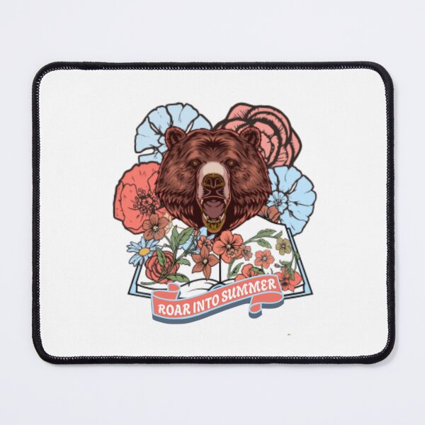 Item preview, Roar into summer, retro flowers and brown bear emerging from a book designed and sold by BritishDelights.