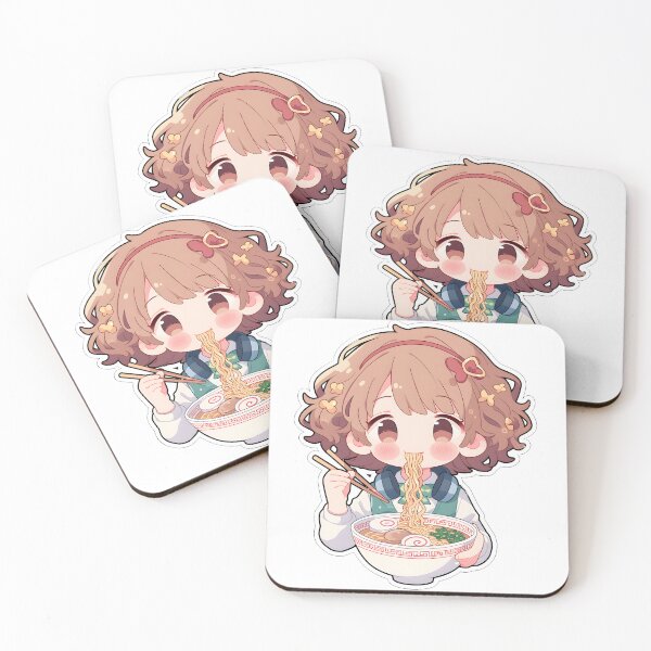 Item preview, Cute Kawaii Girl Eating Noodles designed and sold by StickySparkle.