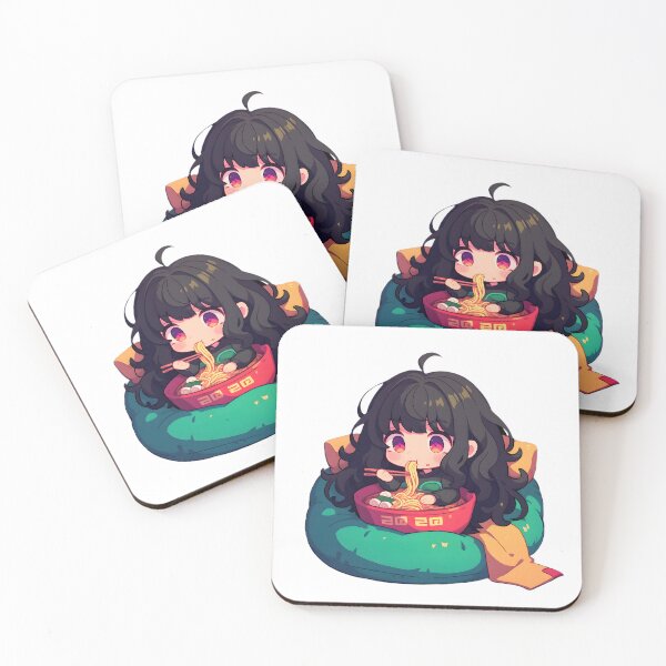 Item preview, Cute Kawaii Girl Eating Noodles designed and sold by StickySparkle.
