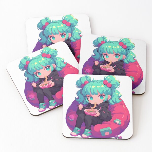 Item preview, Cute Kawaii Girl Eating Noodles designed and sold by StickySparkle.