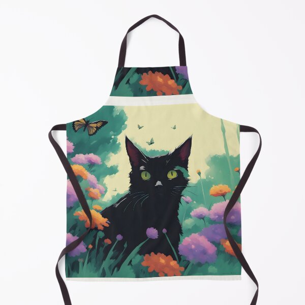 Item preview, black cat in outdoor violet flowers and roses designed and sold by Catophile.
