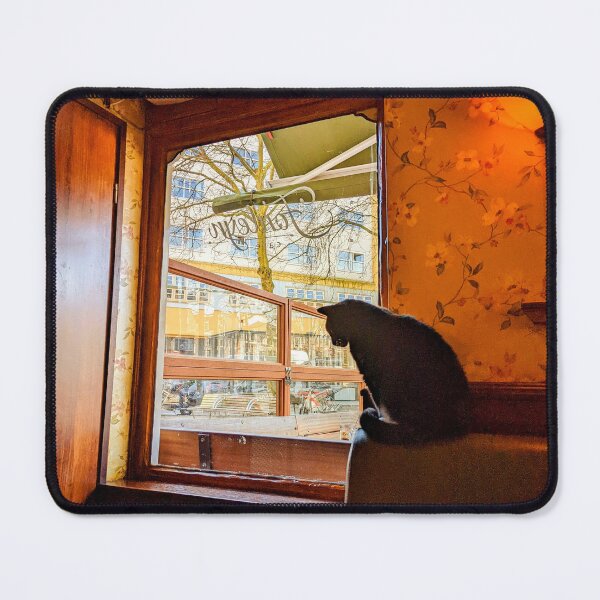 Item preview, Cat looks out window of Amsterdam cafe designed and sold by Cullen Curnow.