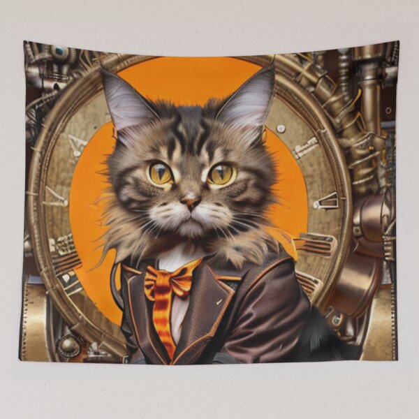 Item preview, Maine coon cat steampunk clock designed and sold by Astralia.