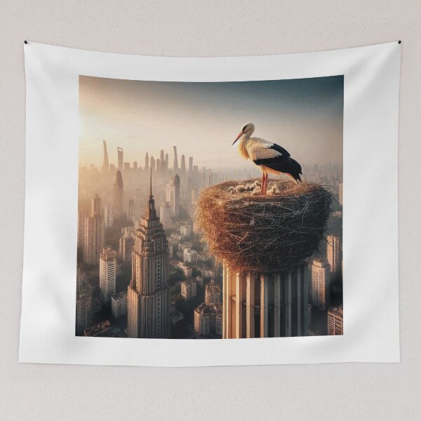 Item preview, High-rise nursery, skyscraper stork delivers tiny bundles designed and sold by OCNau.