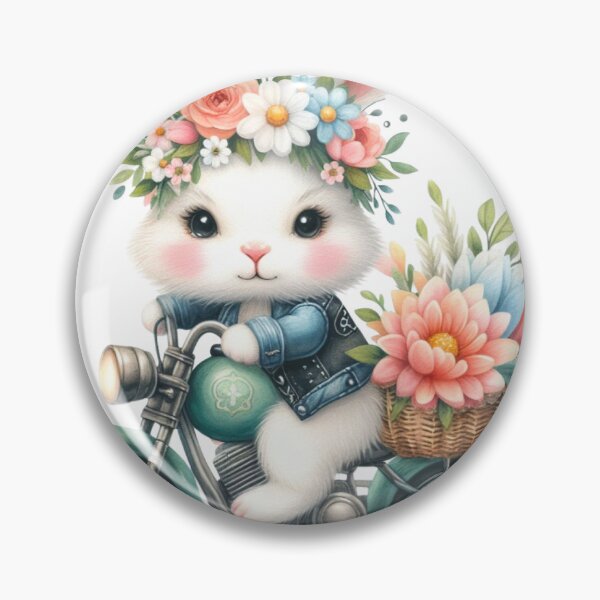 Item preview, Bunny Rabbit Riding Vintage Green Motorcycle with Basket of Flowers Easter Leaves Spring designed and sold by Sarcastic Narwhal.