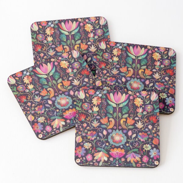 Item preview, Whimsical Floral design - black background, flower garden inspired art designed and sold by PrettyPinkSkies.