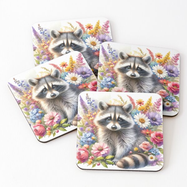 Item preview, Gato callejero mapache acuarela rodeado de ramo de flores designed and sold by AlexisValeska.