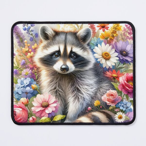Item preview, Gato callejero mapache acuarela rodeado de ramo de flores designed and sold by AlexisValeska.