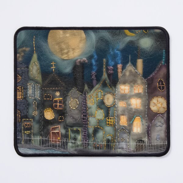 Item preview, Whimsical Moonlit Cityscape Needle Felting Embroidery designed and sold by 33wolvesdesigns.
