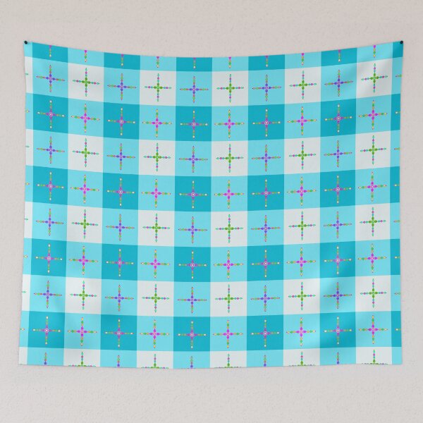 Item preview, Blue and White Gingham with colorful Hand-drawn crosses - Repeating Pattern designed and sold by Victoria Rose.