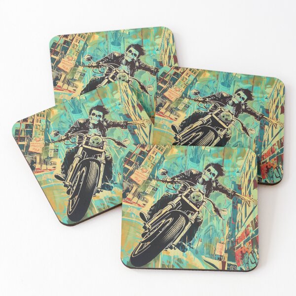 Item preview, Vintage Pulp Magazine Art: Skull-Headed Biker in the City designed and sold by 33wolvesdesigns.