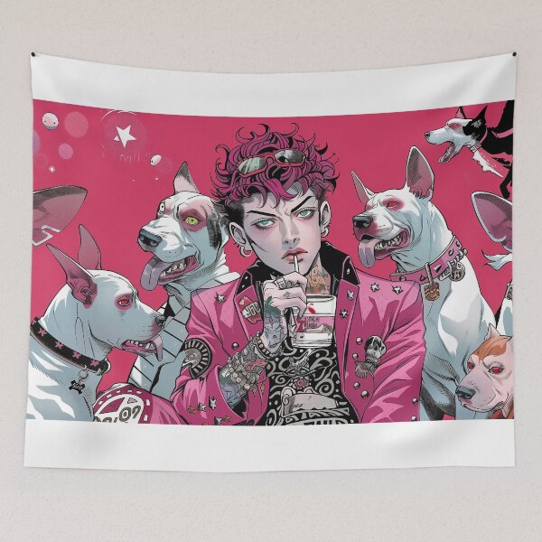 Item preview, Pink Punk Boy with Vivid Tattoos: Stylized Manga Pop Art designed and sold by 33wolvesdesigns.
