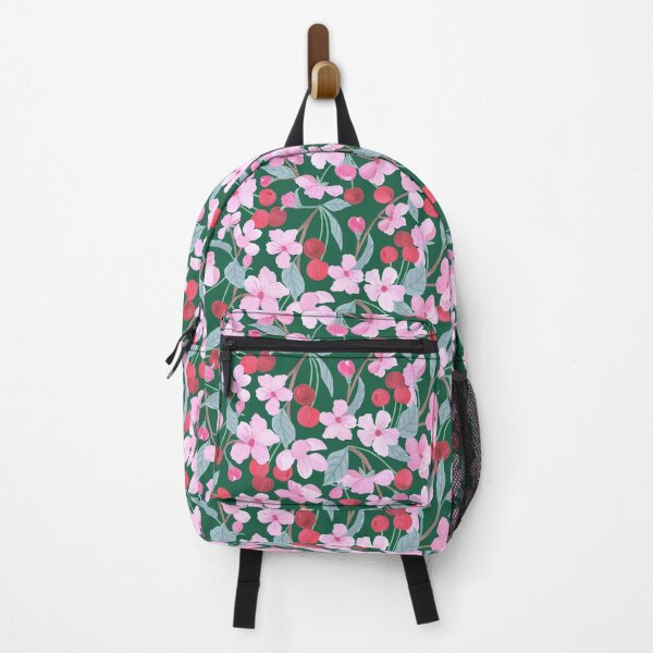 Item preview, Sweet Cherries and flowers dark green designed and sold by Aralma.