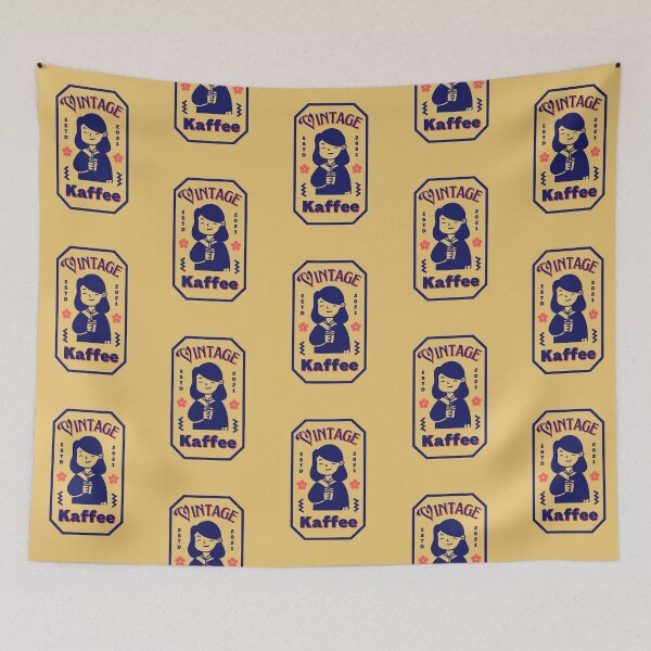 Item preview, Vintage - Kaffee | Girl Holding Coffee Illustration | Yellow Background designed and sold by RM-Journey.