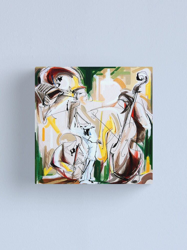 Alternate view of Expressive Musicians Playing Cello Flute Accordion Saxophone Drawing Canvas Print